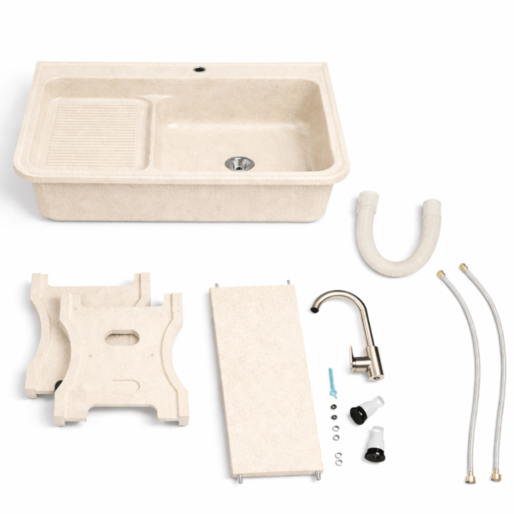อ่างล้างจานขาตั้ง หินควอตซ์ 1 หลุม 1 ที่พัก DINOSAUR WASH TUB ขนาด 70X57X80ซม.สีออฟไวท์_3
